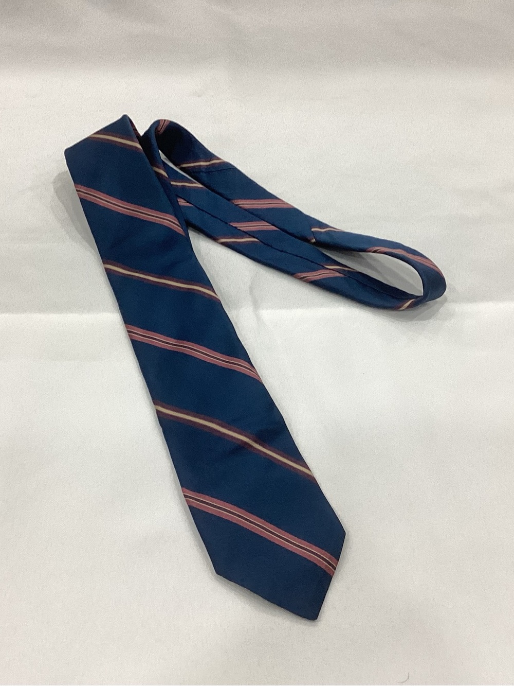 Dior Navy Tie with Pink and Tan Stripes